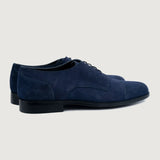 High-Traction Rubber Outsole & Lug Tread Pattern on Attorney Derby Midnight Blue Suede Leather Shoes For Men