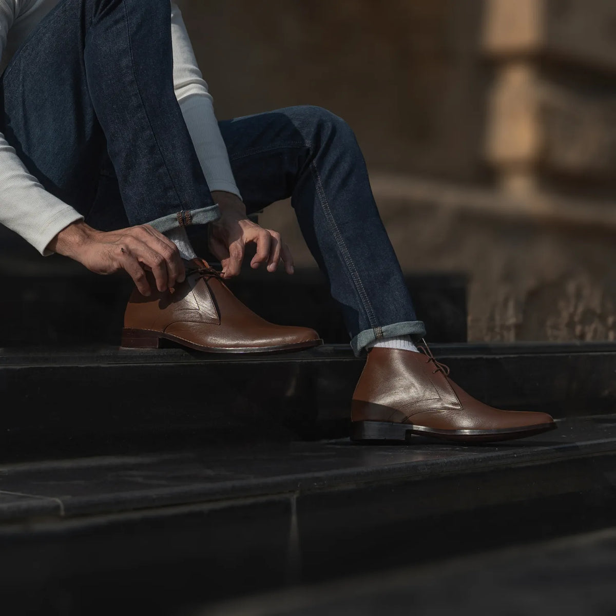 Styled On-Foot Perspective Demonstrating Ankle Fit & Silhouette on Model