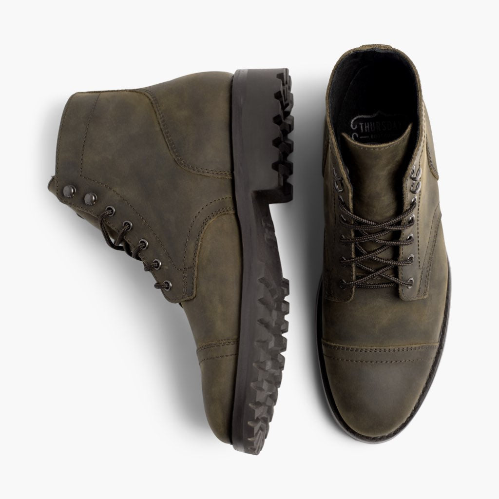 Captain StormKing® Dark Olive Matte 가죽 부츠 남성용 - 보강된 힐 카운터 및 정밀 2열 스티치 디테일