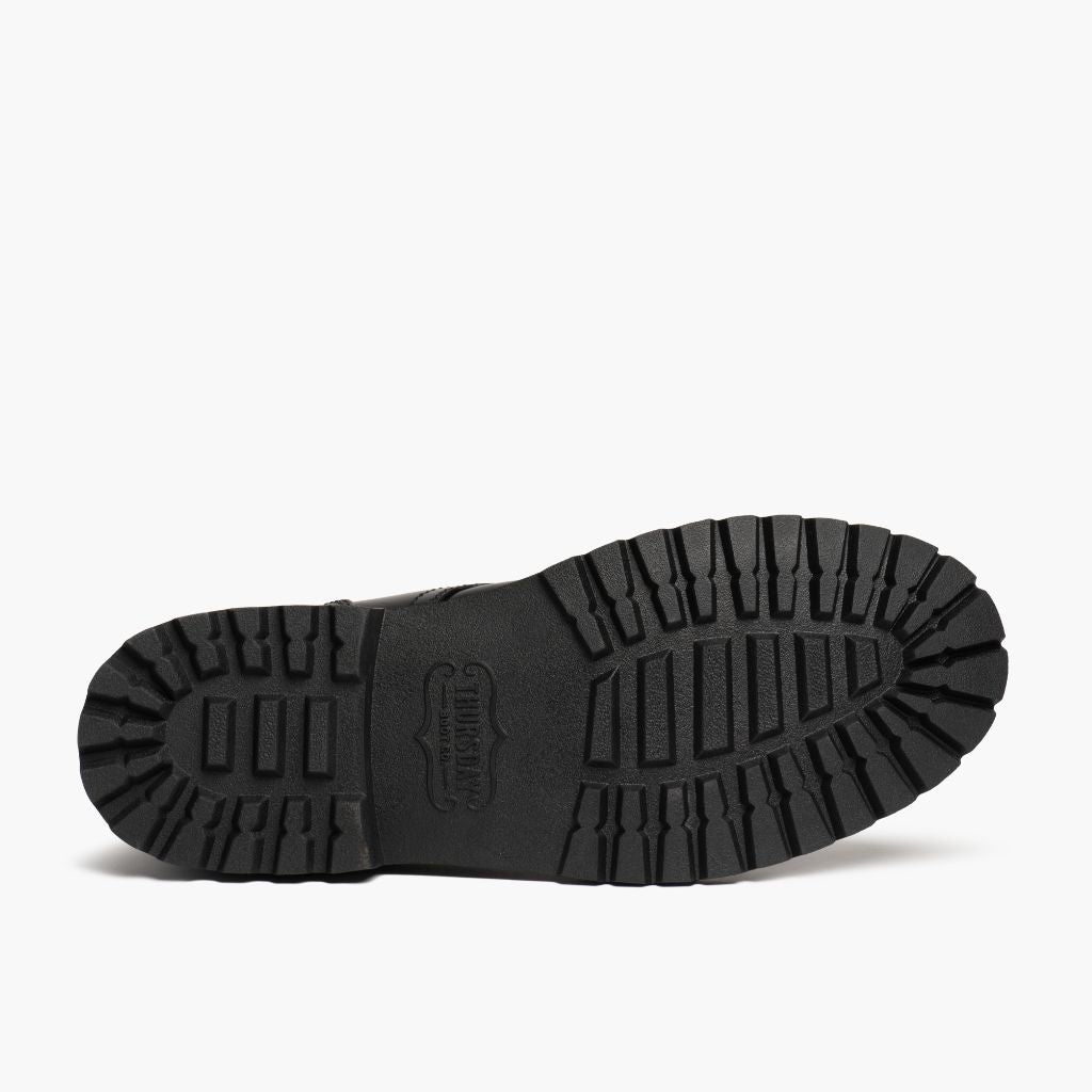 High-Traction Rubber Outsole & Lug Tread Pattern on Hero 블랙 가죽 부츠 남성용