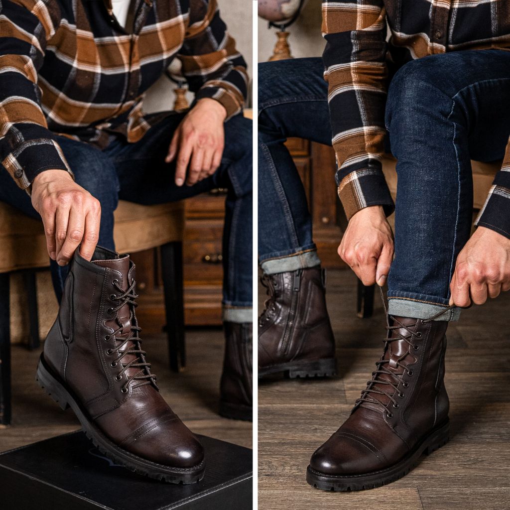 Tailored Rib Cuffs & Hem Craftsmanship Construction Detail on Casa Moto Old English 가죽 부츠 남성용