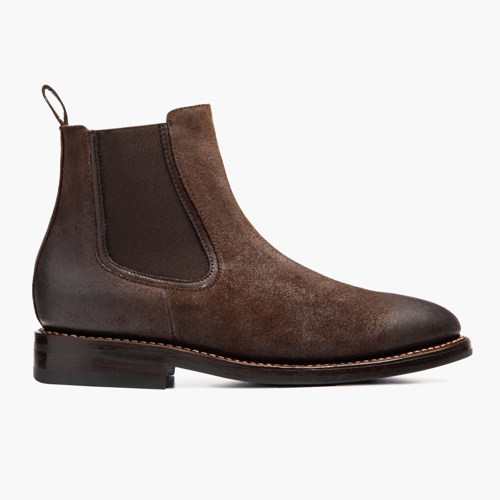 Chocolate Goatskin Suede Leather Boots - 굿이어 웰트 공법 및 앞코 토박스 디테일