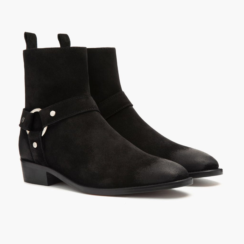 Harness 블랙 Suede 가죽 부츠 남성용