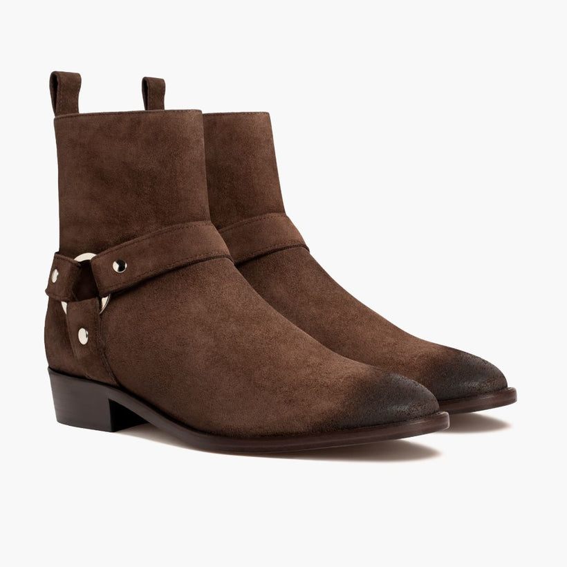 Harness Dark 브라운 Suede 가죽 부츠 남성용