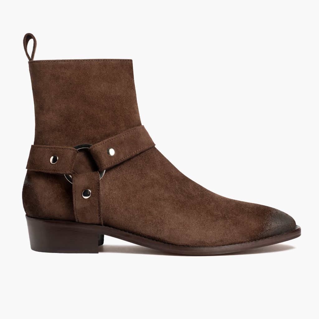 Dark Brown Goatskin Suede Leather Boots - 굿이어 웰트 공법 및 앞코 토박스 디테일