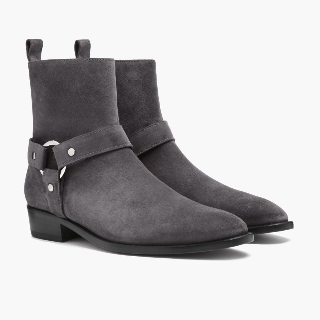 Harness Grey Suede 가죽 부츠 남성용 in Grey Goatskin Suede - 측면 프로필 뷰 | 공식 온라인 스토어 구매