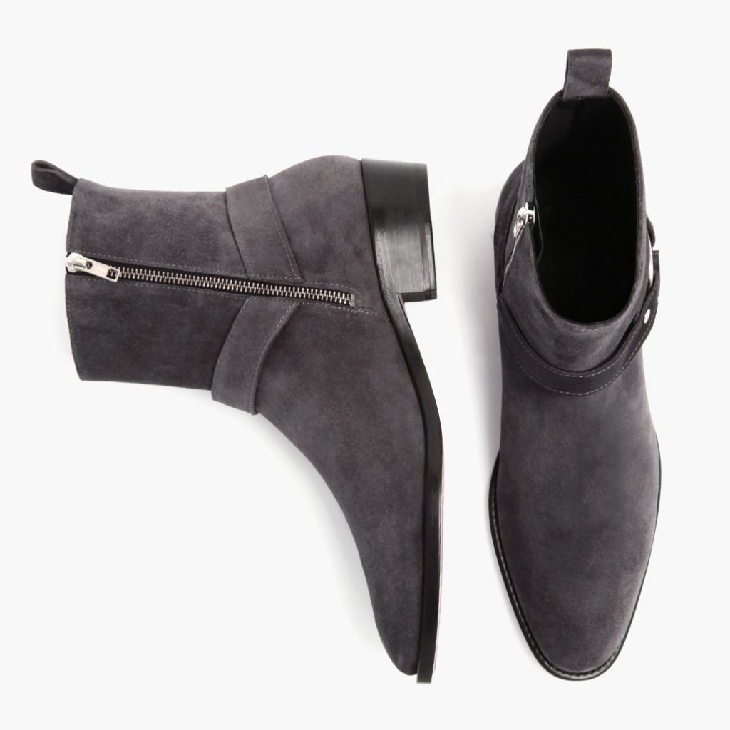 Harness Grey Suede 가죽 부츠 남성용 - 보강된 힐 카운터 및 정밀 2열 스티치 디테일