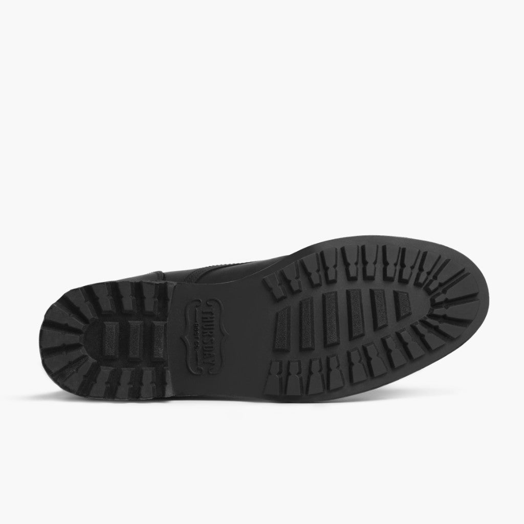 High-Traction Rubber Outsole & Lug Tread Pattern on Logger 블랙 Matte 가죽 부츠 남성용