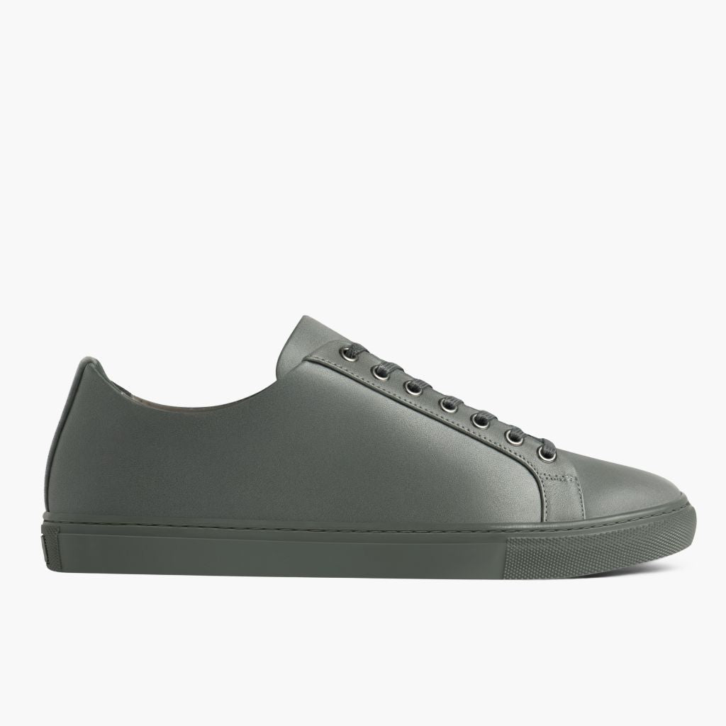 Grey Full-Grain leather Sneakers - 굿이어 웰트 공법 및 앞코 토박스 디테일