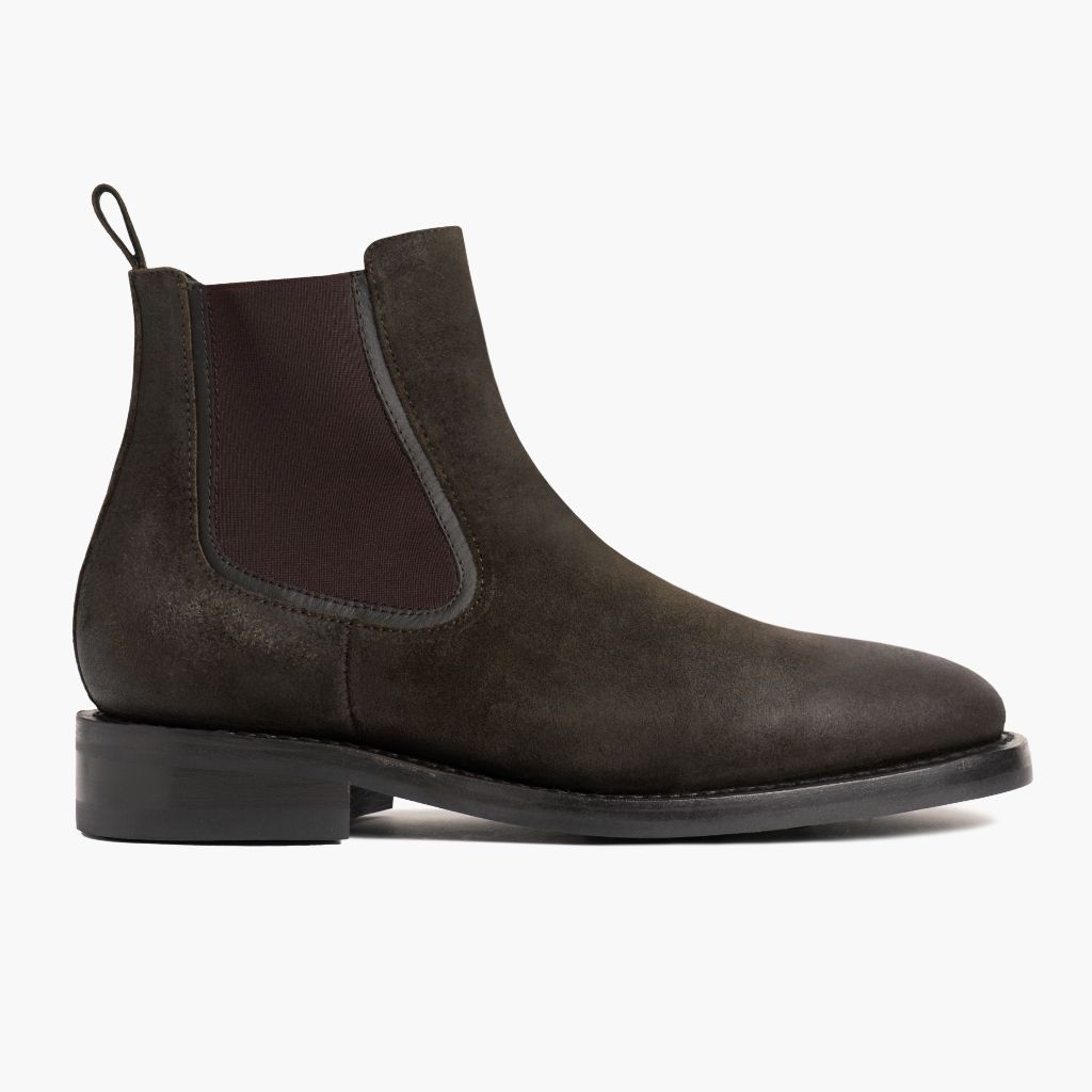Olive Goatskin Suede Leather Boots - 굿이어 웰트 공법 및 앞코 토박스 디테일
