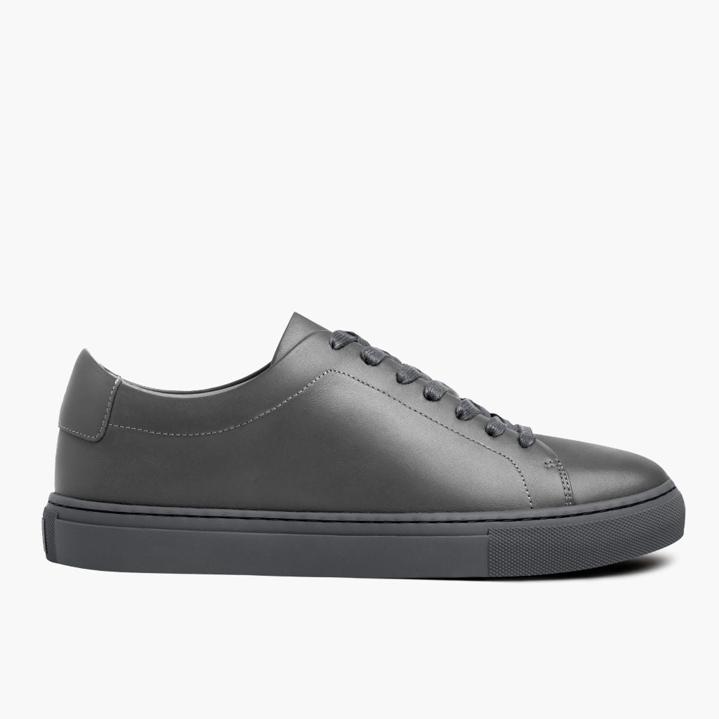 Grey Full-Grain leather Sneakers - 굿이어 웰트 공법 및 앞코 토박스 디테일