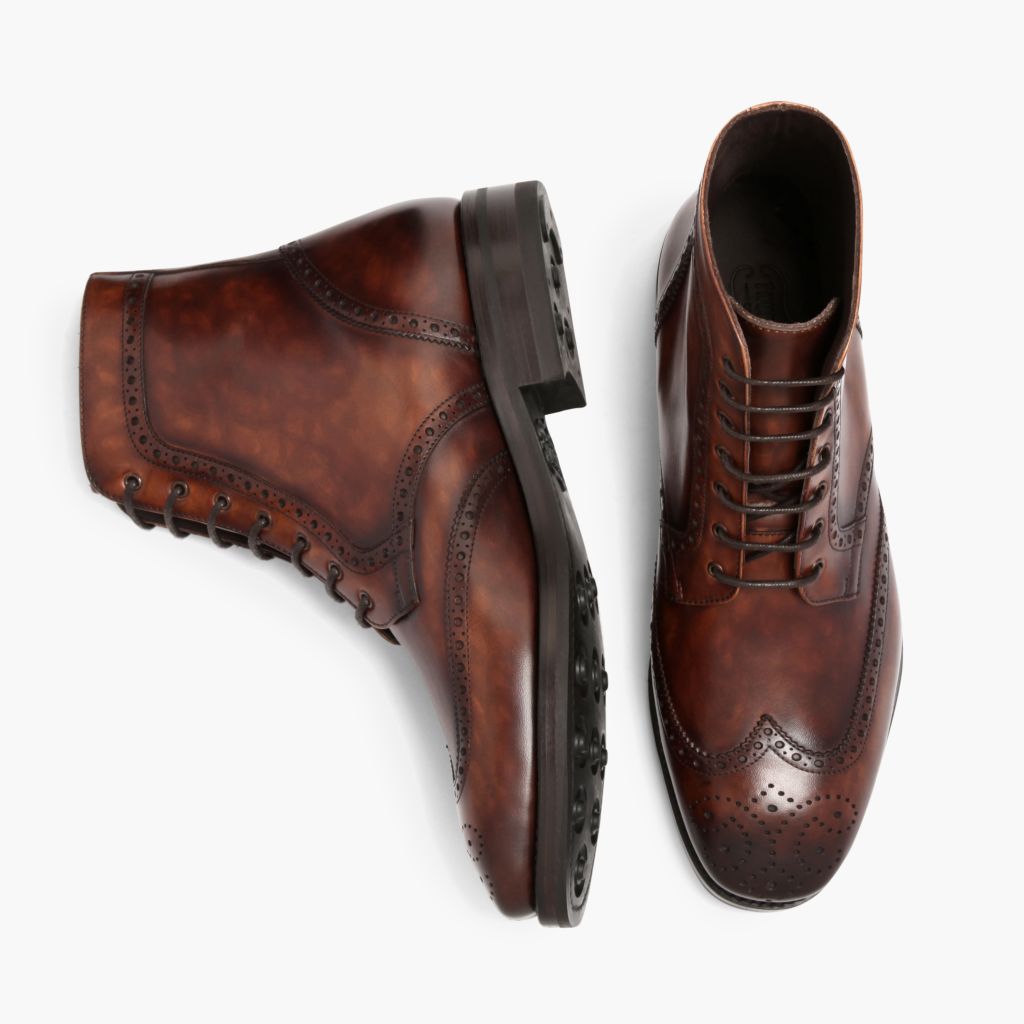Wingtip Color #77 가죽 부츠 남성용 For Men - 보강된 힐 카운터 및 정밀 2열 스티치 디테일