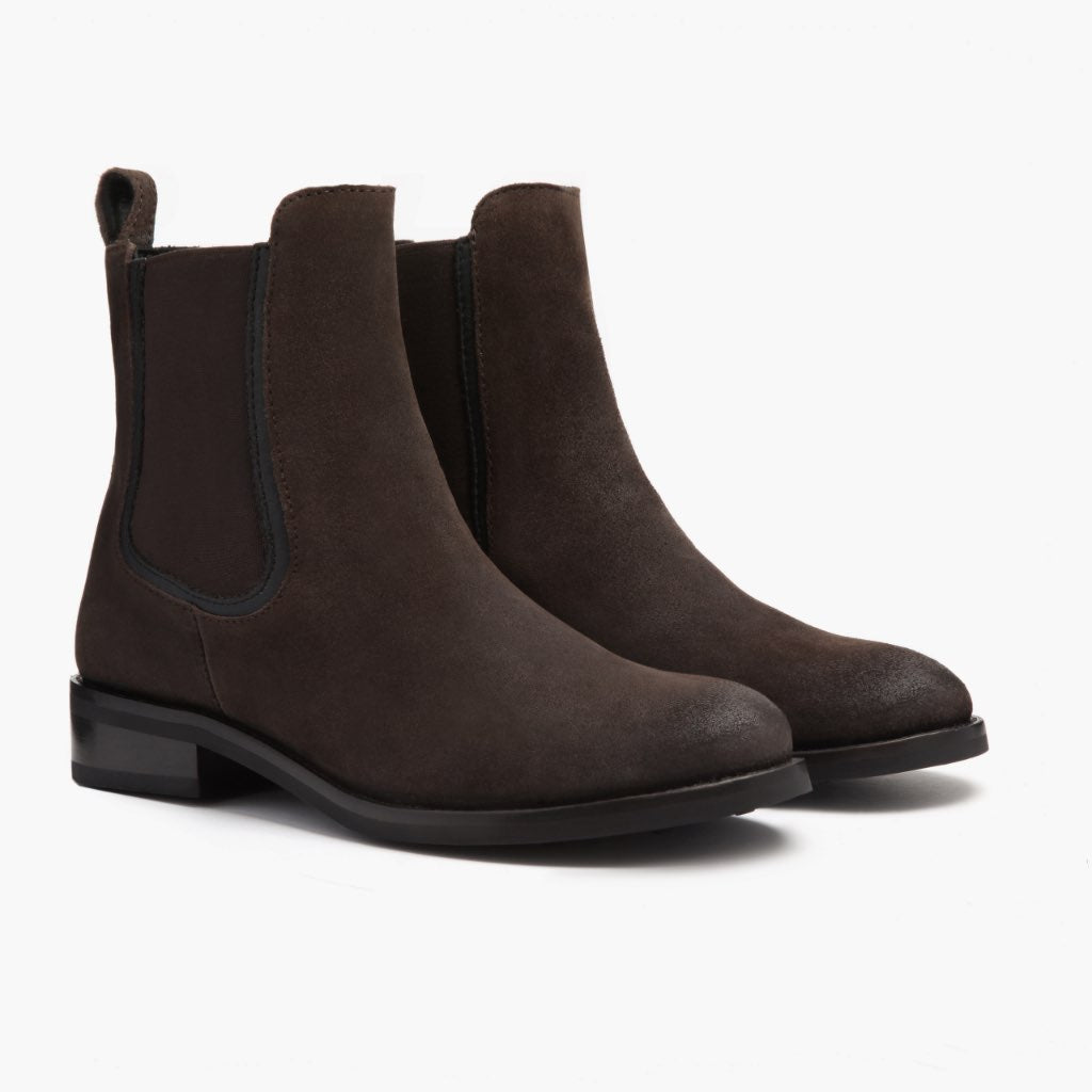 Dark Brown Goatskin Suede Leather Boots - 굿이어 웰트 공법 및 앞코 토박스 디테일