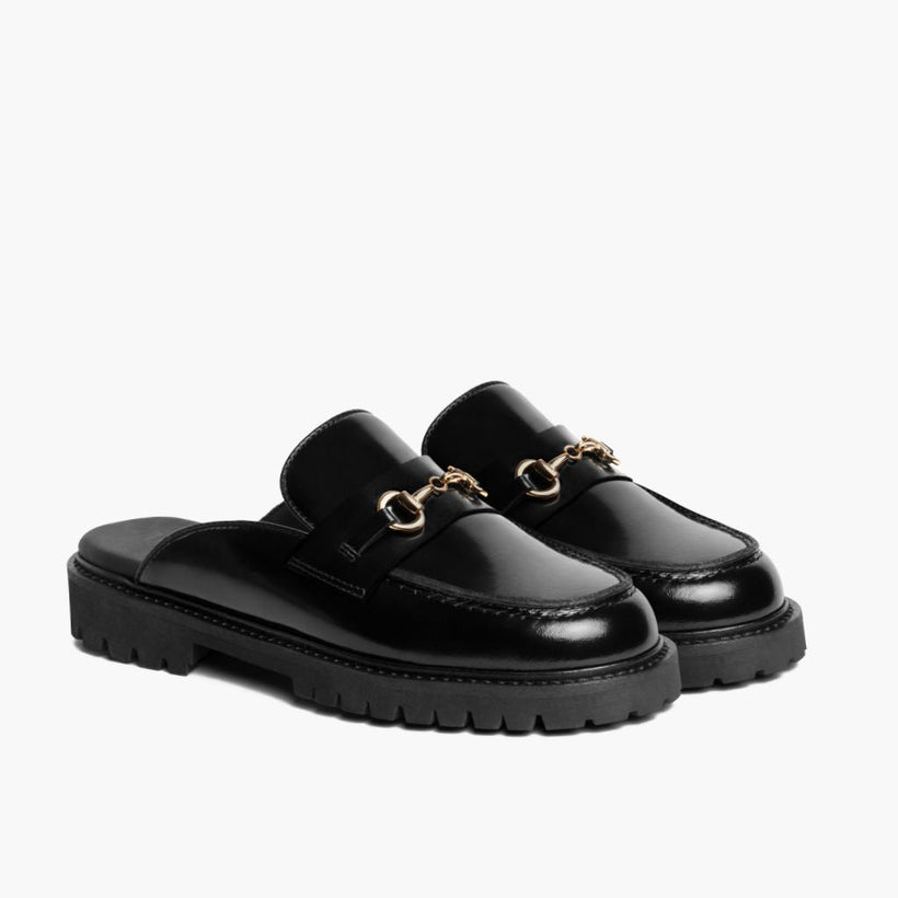 Penny Mule 블랙 & Gold Leather Loafers 여성용