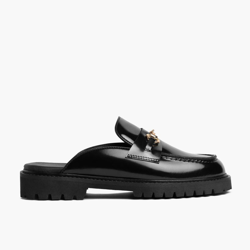 Penny Mule 블랙 & Gold Leather Loafers 여성용