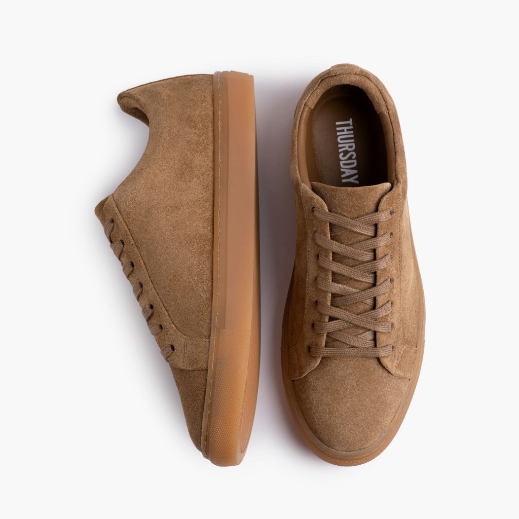 Premier Low Top Camel 가죽 스니커즈 여성용 - 보강된 힐 카운터 및 정밀 2열 스티치 디테일
