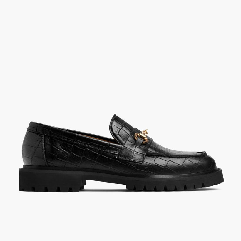 Penny 블랙 & Gold Croco Leather Loafers 여성용