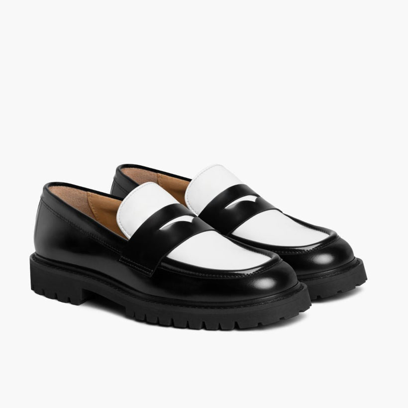 Penny 블랙 & White Leather Loafers 여성용