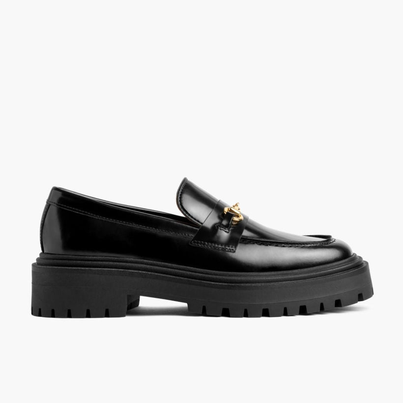 Penny Platform 블랙 & Gold Leather Loafers 여성용