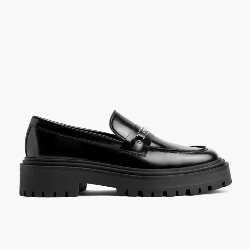 Penny Platform 블랙 & Silver Leather Loafers 여성용
