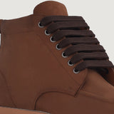 High-Traction Rubber Outsole & Lug Tread Pattern on Bearman Moc Toe Pull-up Brown Leather Boots