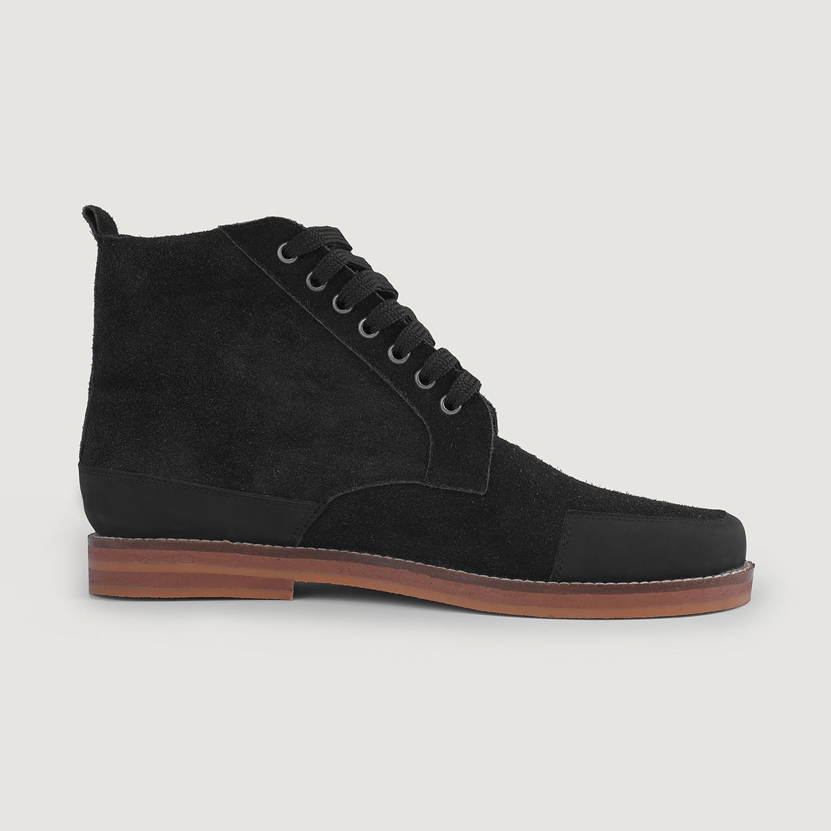 Distressed Black Goatskin Suede Leather Boots - 굿이어 웰트 공법 및 앞코 토박스 디테일