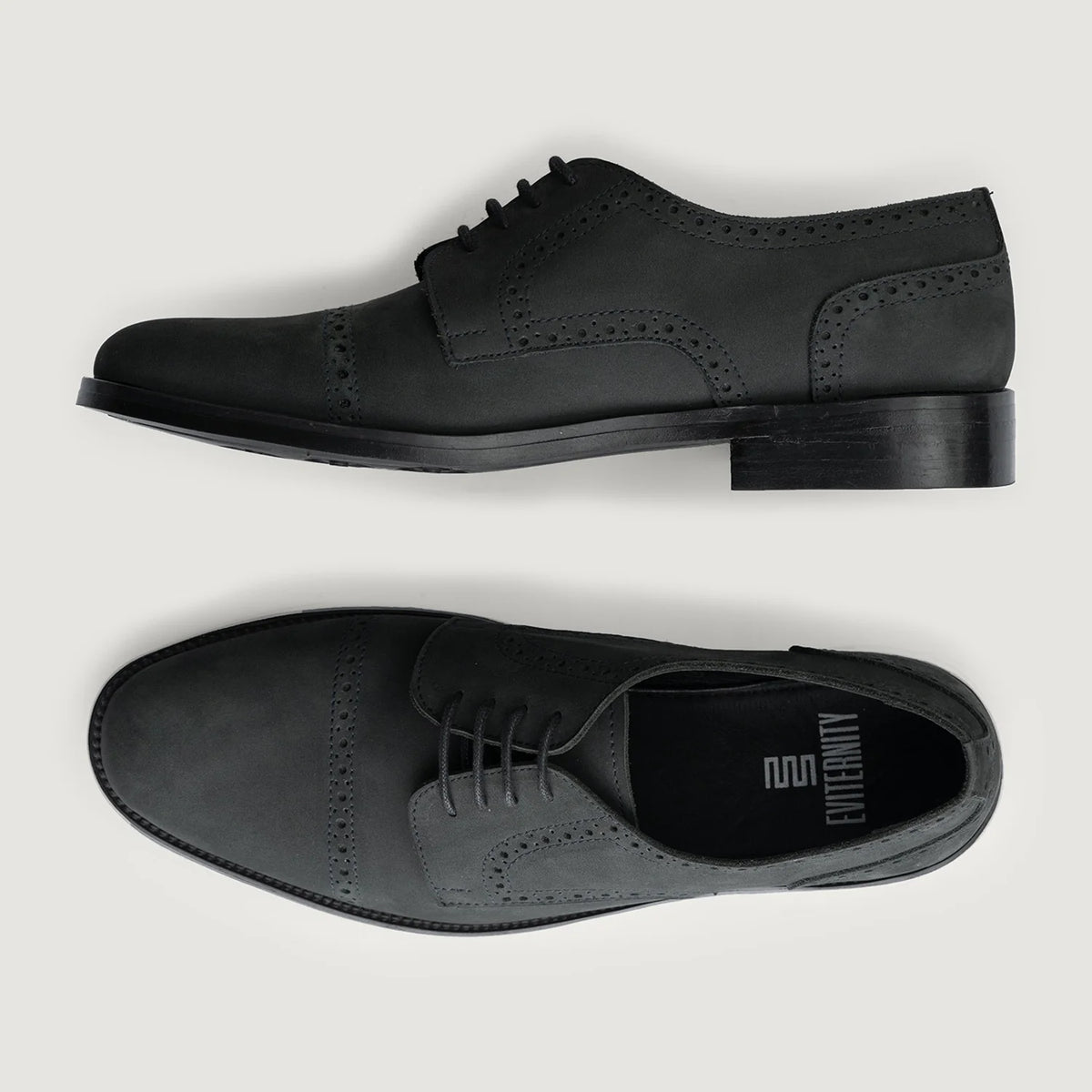 Dirk Brogues Derby Matte Black Nubuck Leather Shoes StudGuard For Men - 보강된 힐 카운터 및 정밀 2열 스티치 디테일