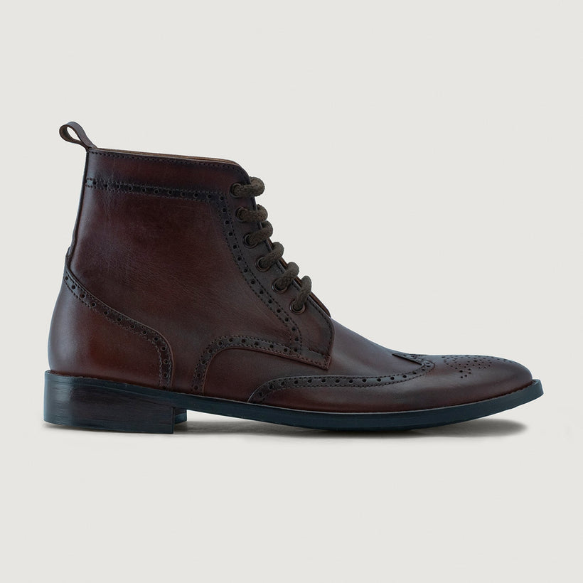 Duster Brogues Derby 브라운 Burnished 가죽 부츠 - StudGuard 남성용
