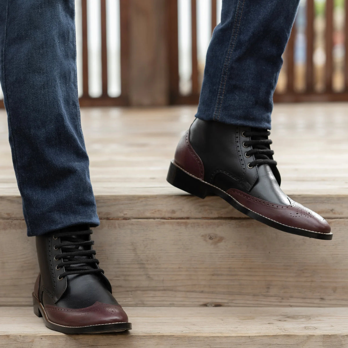 Orlaven Duster Brogues Derby 마룬 블랙 가죽 부츠 - StudGuard 남성용 footwear image 9