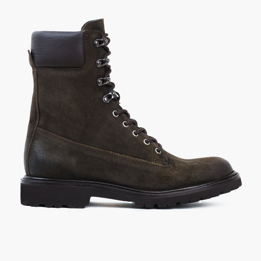 Explorer Dark Olive Suede 가죽 부츠 남성용 - 굿이어 웰트 공법 및 앞코 토박스 디테일