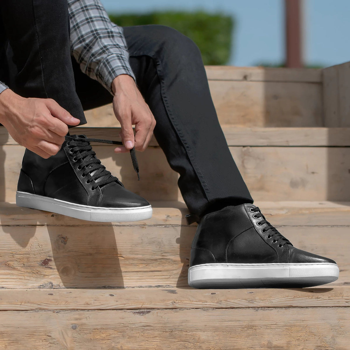Orlaven Marty High Top 블랙 가죽 스니커즈 남성용 footwear image 10