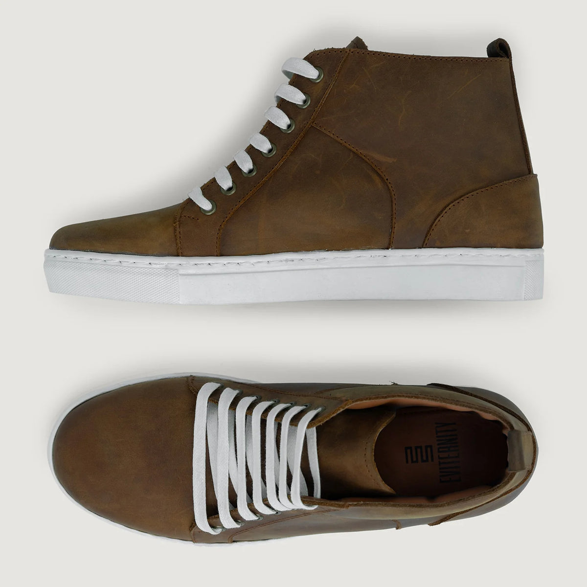 High-Traction Rubber Outsole & Lug Tread Pattern on Marty High Top Burnt Copper Pullup 가죽 스니커즈 남성용 For Men