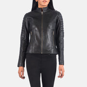 
Black Sheepskin Leather Biker Jacket - 어깨 라인과 깔끔한 밑단이 돋보이는 뒷면 뷰