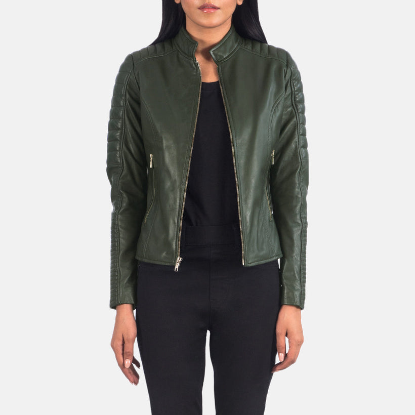 Adalyn Quilted Green 가죽 라이더 자켓 여성용