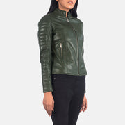 
Green Sheepskin Leather Biker Jacket - 어깨 라인과 깔끔한 밑단이 돋보이는 뒷면 뷰