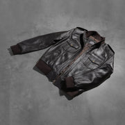 Styled Fit Perspective of Men's Agent Shadow 브라운 가죽 봄버 자켓 남성용 on Model - Natural Daylight Drape