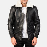 
Airin G-1 Black & White Leather Bomber Jacket in Black Sheepskin Leather - 정면 스타일 및 테일러드 실루엣 | 공식 온라인 스토어 구매