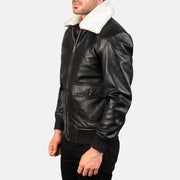 
Black Sheepskin Leather Bomber Jacket - 어깨 라인과 깔끔한 밑단이 돋보이는 뒷면 뷰