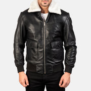 
클로즈업 상세 of Shirt with Removable Fur & Zipper Hardware on Airin G-1 Black & White Leather Bomber Jacket