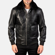 
클로즈업 상세 of Shirt with Removable Fur & Zipper Hardware on Airin G-1 블랙 가죽 항공 점퍼 봄버 남성용