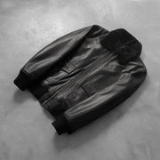 
Rib Knit & Hem Craftsmanship Construction Detail on Airin G-1 블랙 가죽 항공 점퍼 봄버 남성용