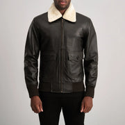 
클로즈업 상세 of Shirt with Removable Fur & Zipper Hardware on Airin G-1 브라운 & Cream 가죽 항공 점퍼 봄버 남성용