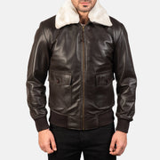
클로즈업 상세 of Shirt with Removable Fur & Zipper Hardware on Airin G-1 브라운 가죽 항공 점퍼 봄버 남성용