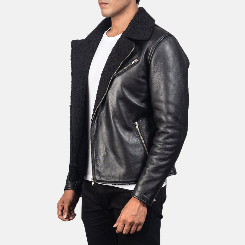 Alberto Shearling 블랙 가죽 자켓 남성용