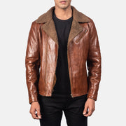 Men's Alberto Shearling 브라운 가죽 자켓 남성용 in Brown Sheepskin Leather - Front Profile View &amp; Tailored Silhouette | Buy Online