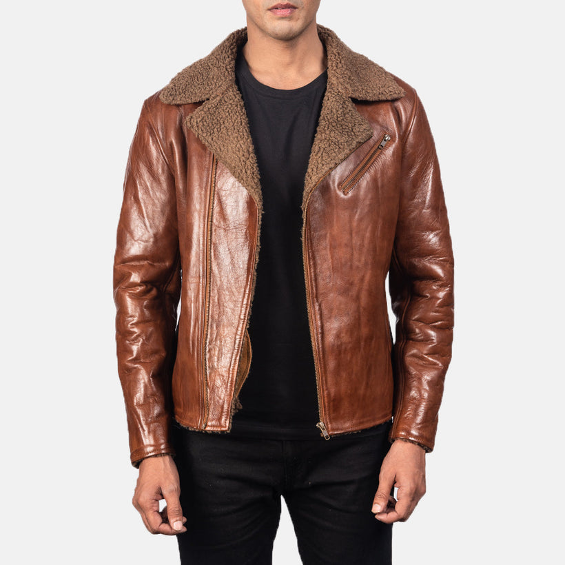 Alberto Shearling 브라운 가죽 자켓 남성용