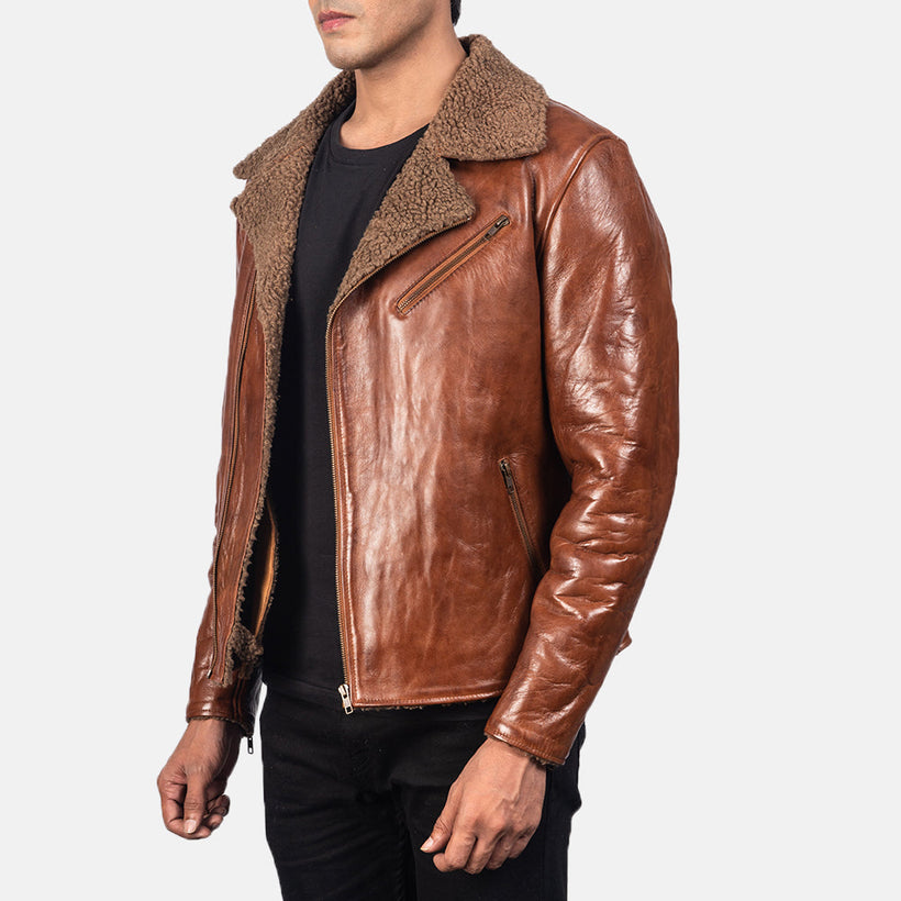 Alberto Shearling 브라운 가죽 자켓 남성용