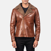 Men's Alberto Shearling 브라운 가죽 자켓 남성용 - Lateral Side Profile View Showing Sleeve Cut &amp; Athletic Taper Fit