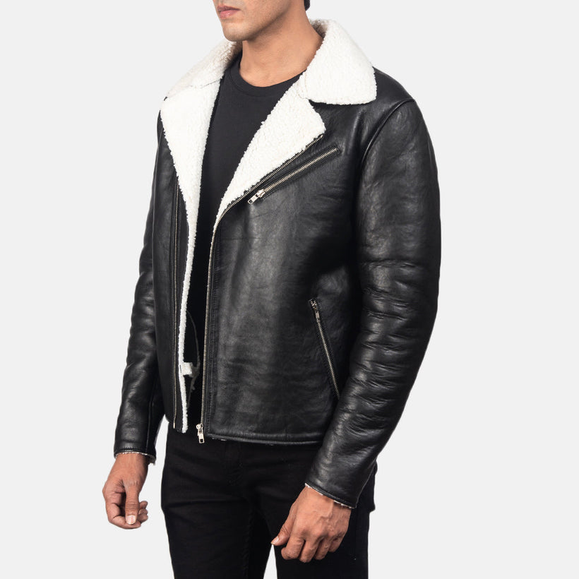 Alberto White Shearling 블랙 가죽 자켓 남성용
