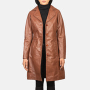 
Alexis 브라운 Single Breasted 가죽 코트 여성용 in Brown Cowhide Leather - 정면 스타일 및 테일러드 실루엣 | 공식 온라인 스토어 구매
